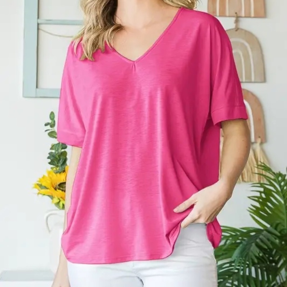 Plus Half Sleeve Solid Bulgari Top - Hot Pink - NEW WITH TAGS